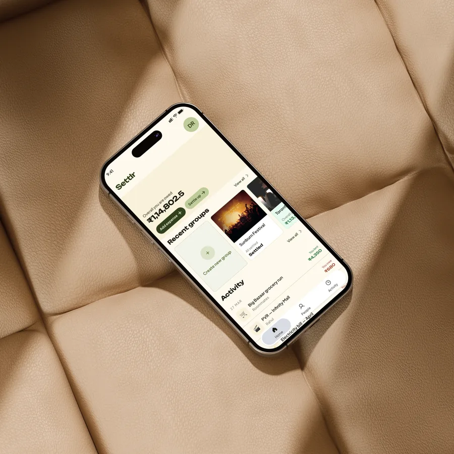 Settlr home dashboard running on a phone